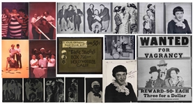 34 Three Stooges 8 x 10 Negatives & 4 Smaller Negatives, Mostly All With Curly Joe DeRita -- Some Used for Covers of Their Comic Books, Plus 1 Notated Photo of Moe Dressed as a Lady -- Very Good